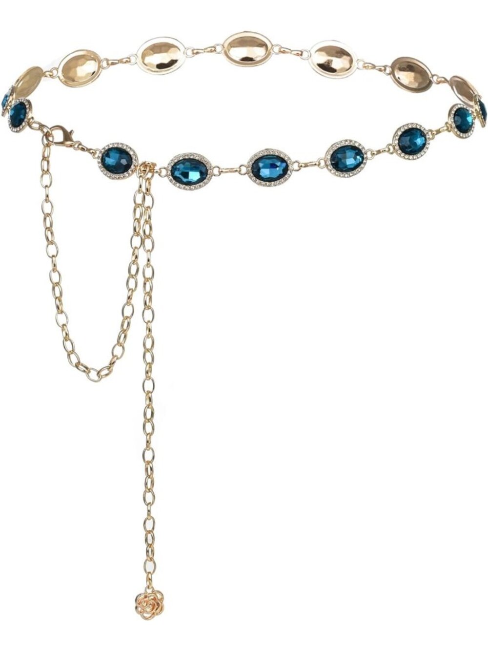 Stylish Green Glass Diamond Chain Belt - Women's Western Dress Accessory